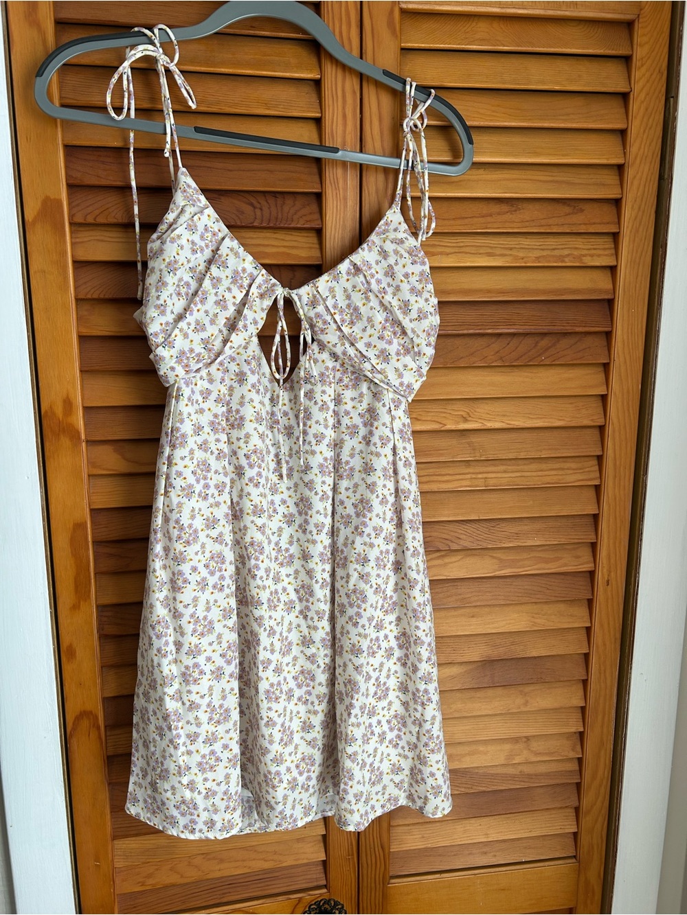 Forever 21 Cream Floral Tie-Shoulder Mini Dress